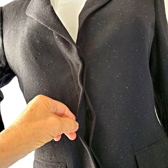 Ellen Tracy Black Wool Blazer 3 Button Jacket Shimmer Lightweight Womens Size 10 - Picture 6 of 10